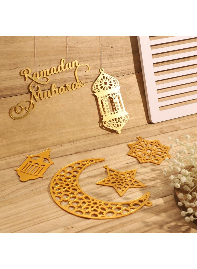 تشيلور ٦ قطع من زينة رمضان مبارك المعلقة من الأكريليك، زينة عيد مبارك على شكل قلعة قمرية، زينة رمضان مبارك لحفلات الأعياد الإسلامية. - Image 4