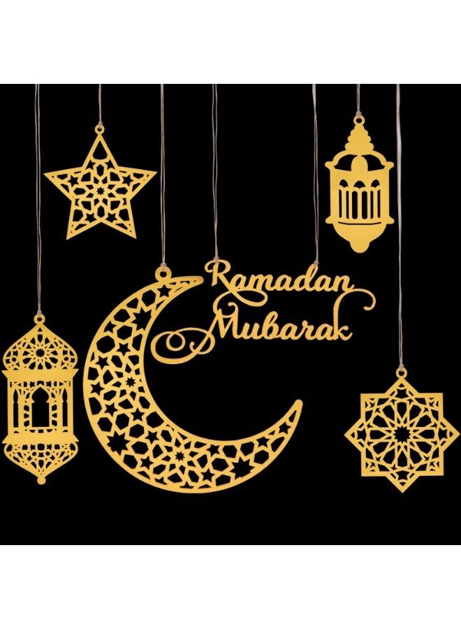 تشيلور ٦ قطع من زينة رمضان مبارك المعلقة من الأكريليك، زينة عيد مبارك على شكل قلعة قمرية، زينة رمضان مبارك لحفلات الأعياد الإسلامية. - Image 1