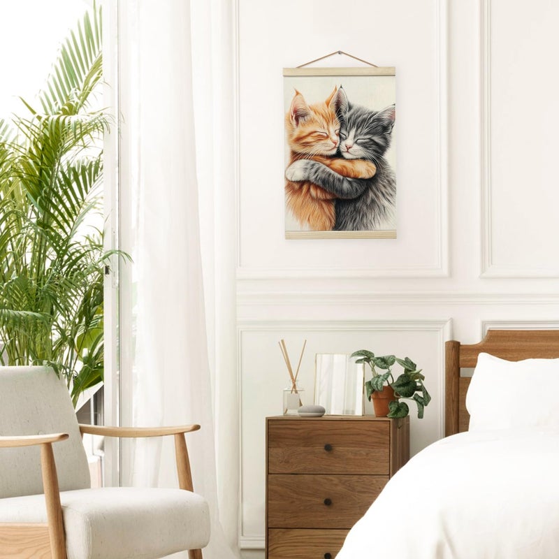 Giosve Cat Wall Art Framed Decor, Cute Cat Poster, Cute Canvas Wooden Frames Poster Hanging Wall Art Decor for Home Bedroom Living Room, 12x16 inch - Image 4