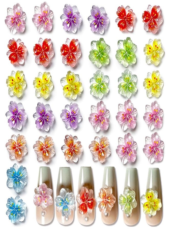 LIFOOST 50pcs 3D Colorful Flower Nail Charms, Resin, 7 Colors, Flower Shape, Nail Art Charms - Image 1