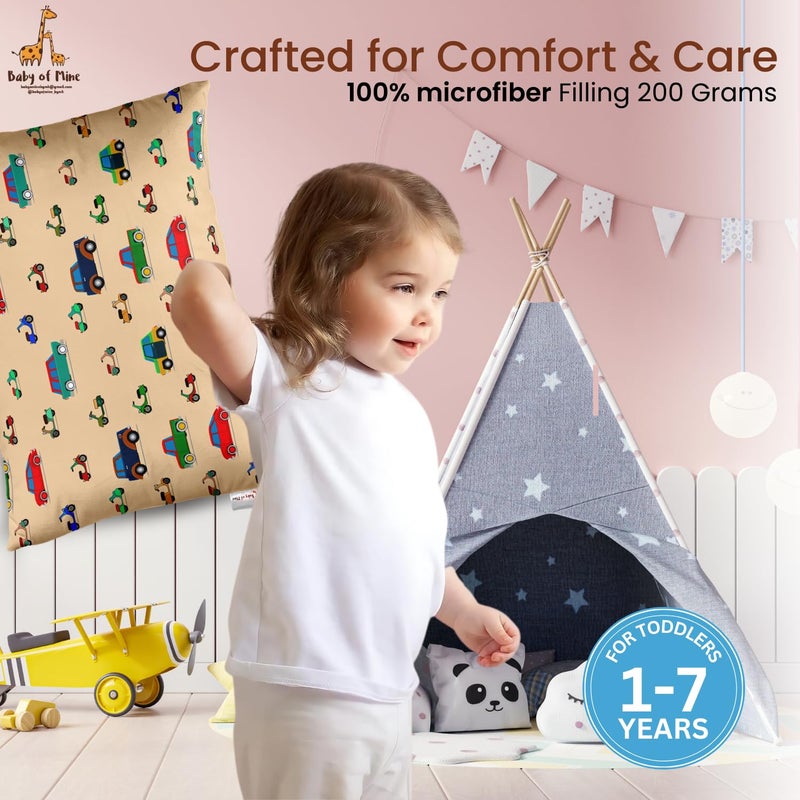 Baby of Mine Premium Baby Pillow for Kids - Super Soft Cotton Kids Cushion for 5 Years Old Kids, Cartoon Prints - Vintage Cars - Image 4