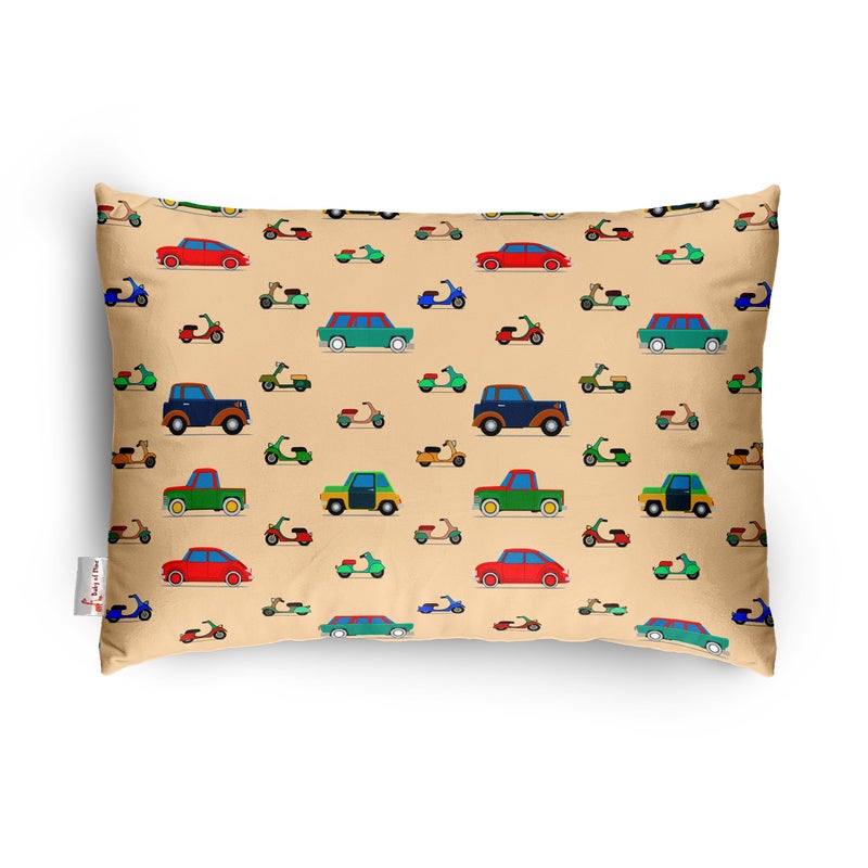 Baby of Mine Premium Baby Pillow for Kids - Super Soft Cotton Kids Cushion for 5 Years Old Kids, Cartoon Prints - Vintage Cars - Image 1