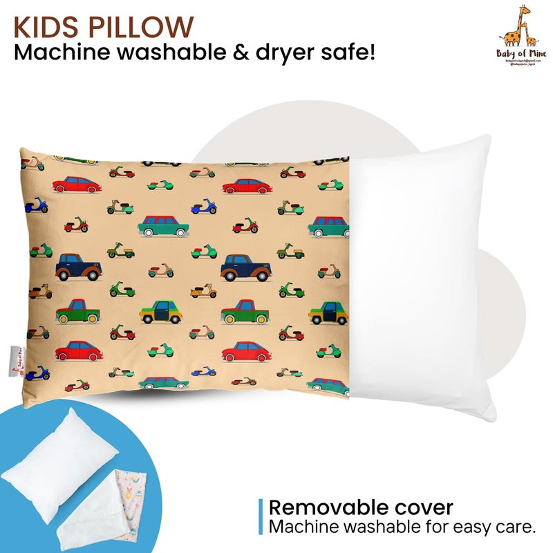 Baby of Mine Premium Baby Pillow for Kids - Super Soft Cotton Kids Cushion for 5 Years Old Kids, Cartoon Prints - Vintage Cars - Image 5