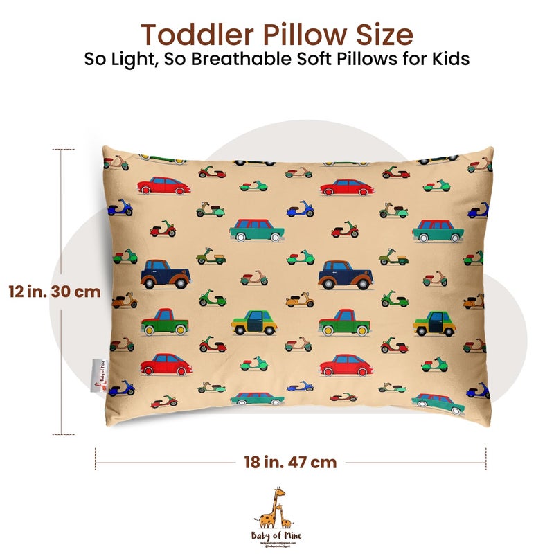 Baby of Mine Premium Baby Pillow for Kids - Super Soft Cotton Kids Cushion for 5 Years Old Kids, Cartoon Prints - Vintage Cars - Image 2