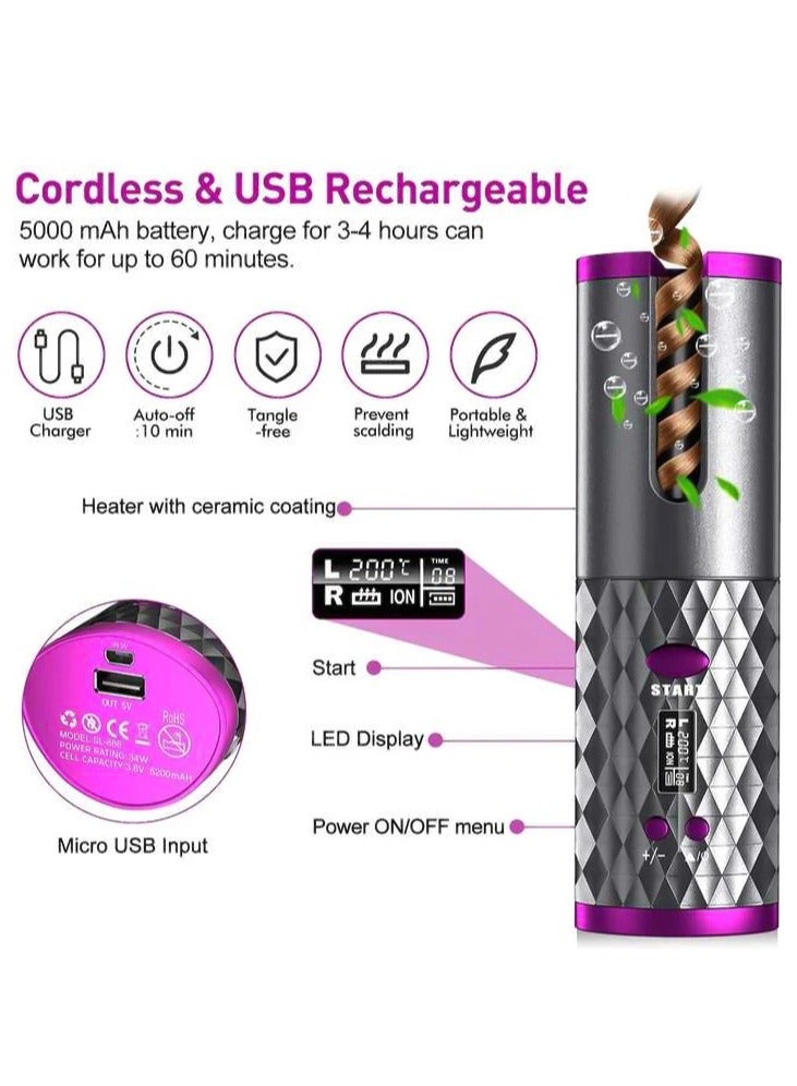 شوبيت مكواة تجعيد أوتوماتيكية صغيرة دوارة لاسلكية، أداة تجعيد الدوران المحمولة لتصفيف الشعر، أداة تجعيد الشعر اللاسلكية - Image 4