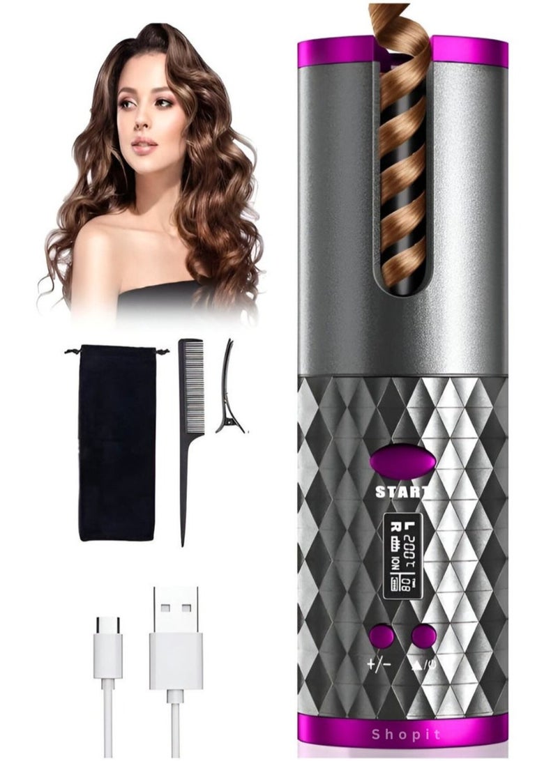 شوبيت مكواة تجعيد أوتوماتيكية صغيرة دوارة لاسلكية، أداة تجعيد الدوران المحمولة لتصفيف الشعر، أداة تجعيد الشعر اللاسلكية - Image 1