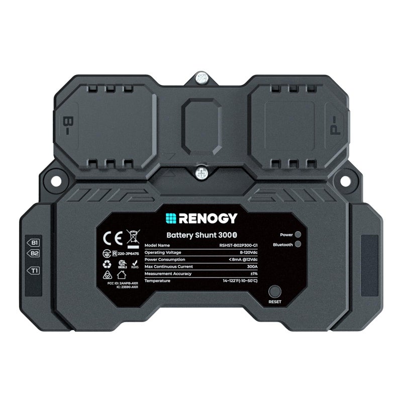 Renogy Battery Shunt 300 Remote Battery Monitoring Range 8V120V up to 500A High Precision Current Sensor Compatible Lead Acid LFP Liion and NiMH Batteries