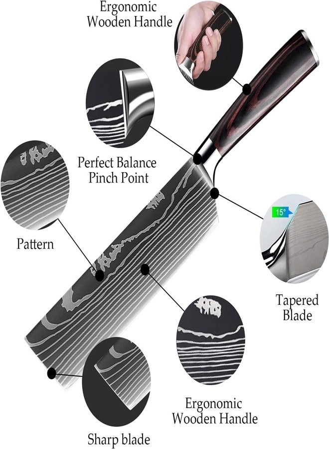 Osowake Cleaver Knife 7 Inch, High Carbon Steel Chopper Knives Kitchen with Pakkawood Handle, Asian Nakiri Vegetable Meat Chef Knife (7 inch Cleaver knife) - Image 2