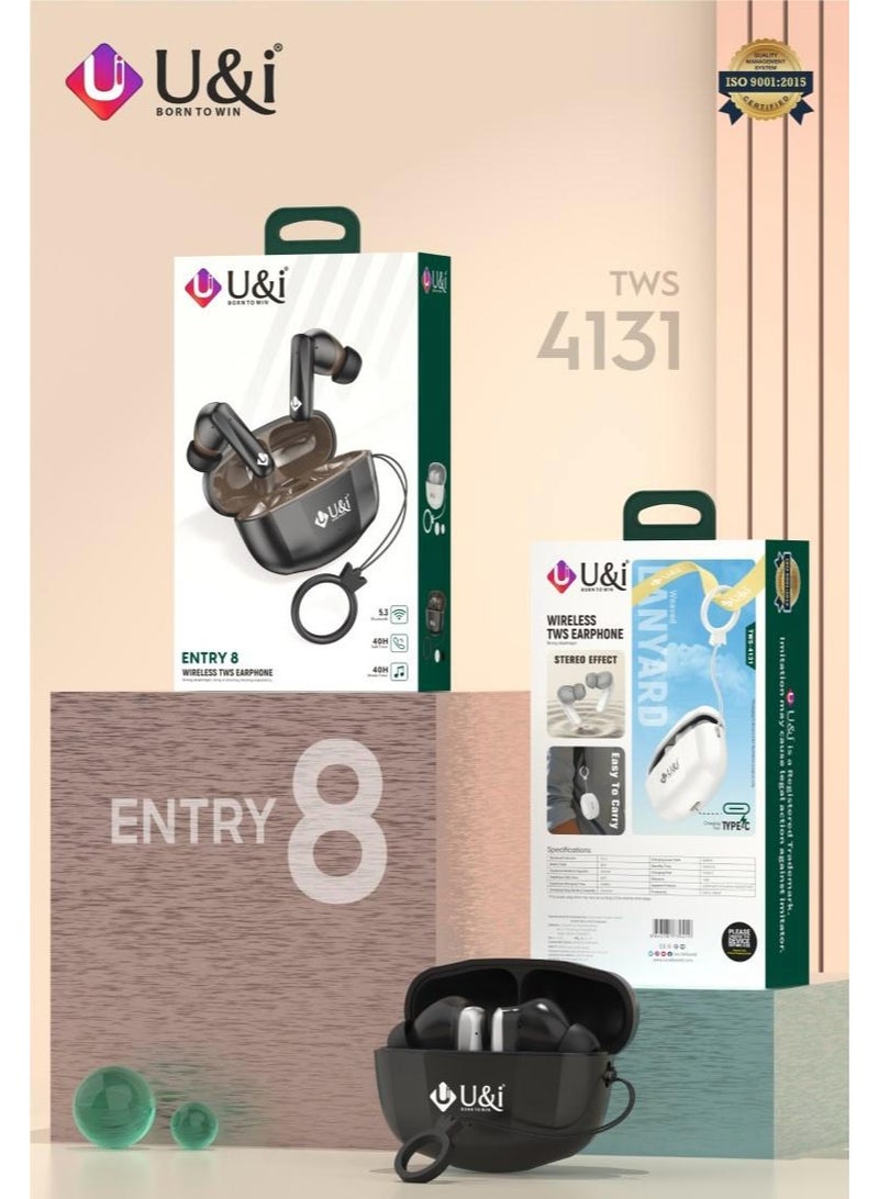 يو اند اي سماعات أذن لاسلكية TWS U&i Entry8، عمر بطارية 40 ساعة، حجم مدمج ومريح، مقاومة للغبار ورذاذ الماء IPX4، اتصالات Bluetooth 5.3 قوية، باللون الأبيض - Image 2