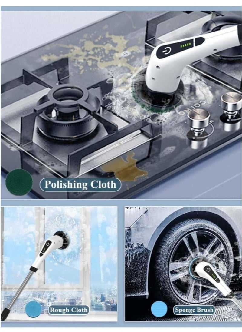 ELTRAZONE فرشاة تنظيف كهربائية دوارة 9 في 1 - فرشاة تنظيف قوية بدون سلك مع 9 رؤوس فرش قابلة للتبديل وذراع تمديد قابلة للتعديل بطول 54 بوصة | فرشاة تنظيف متعددة الأغراض للاستحمام للمطبخ، الأرضيات، البلاط وحوض الاستحمام | تنظيف عميق سهل وبدون جهد - Image 5