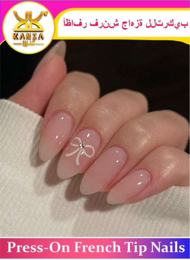 Kanza 24 قطعة أظافر لاصقة، أظافر مزيفة، مجموعة أظافر مزيفة لملحقات فن الأظافر للنساء والفتيات، أظافر لاصقة مع ملصقات لاصقة للتطبيق السهل، مجموعة أظافر لاصقة - Image 1