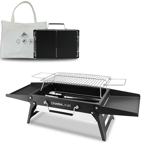 Charmline 14x9inch Foldable Portable Grill Charcoal, Compact Portable Grill for Outdoor Use, Desktop Charcoal Grill, BBQ Grill for Camping, Picnics, Gardens and Beach Parties, Green, Black - Image 1