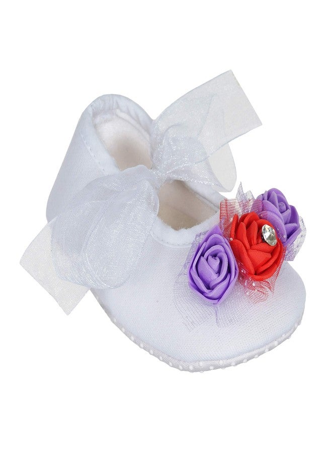 Rsmart Cotton Booties Shoes for Baby Girl & Boy with Rose Flowers and Ribbon Closure (Purple & Red, 12_months) - Image 2