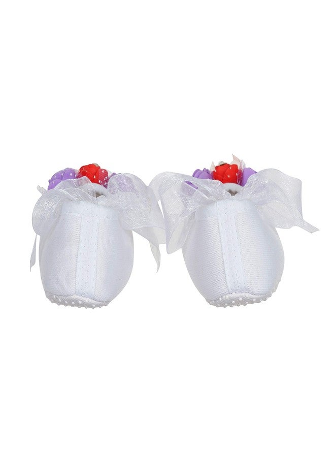 Rsmart Cotton Booties Shoes for Baby Girl & Boy with Rose Flowers and Ribbon Closure (Purple & Red, 12_months) - Image 4