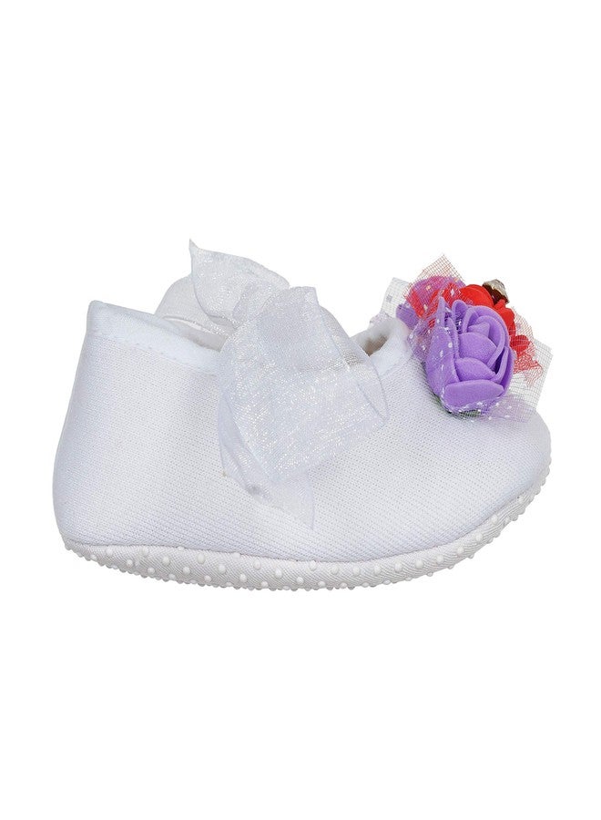 Rsmart Cotton Booties Shoes for Baby Girl & Boy with Rose Flowers and Ribbon Closure (Purple & Red, 12_months) - Image 3