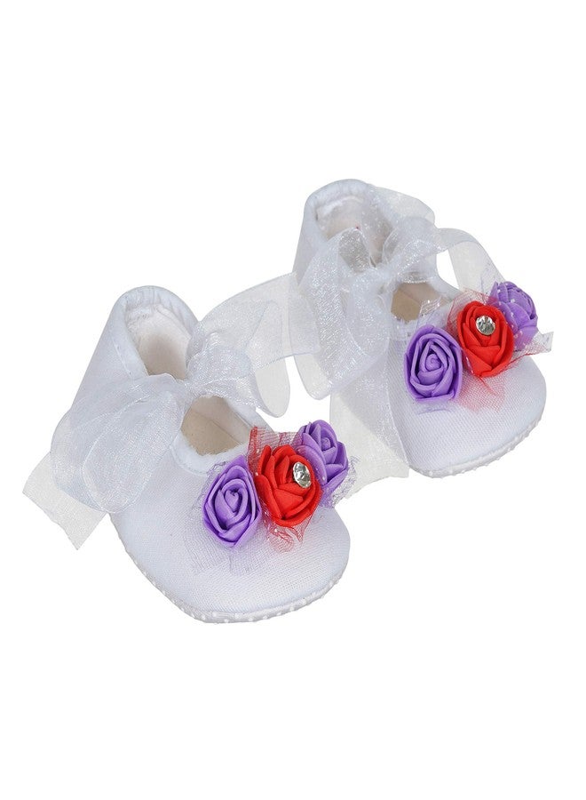 Rsmart Cotton Booties Shoes for Baby Girl & Boy with Rose Flowers and Ribbon Closure (Purple & Red, 12_months) - Image 1