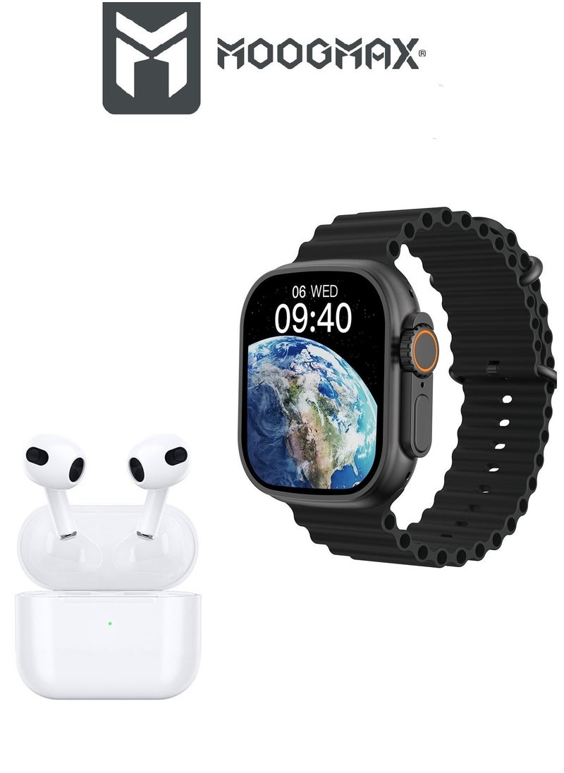 MOOGMAX - The Smart bundle package 2-in-1, Ultra smart watch 49MM Titanium case, works with gestures, all sports modes, heart and sleep measurements, support for NFC and Airbuds 4 from Moogmax TWS earphones. - Image 1