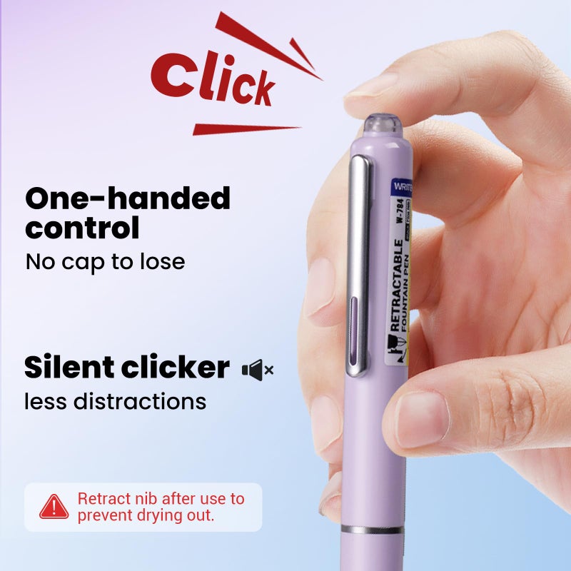 WRITECH Fountain Pen Fine Nib: Retractable Black Ink Pens Set Includes 5 Ink Cartridges Smooth Writing for Calligraphy Sketching Journaling Gift (Purple) - Image 3