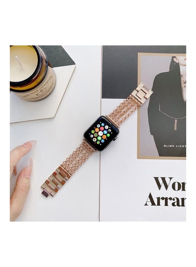 NIBEMINENT Creative Chain Stainless Steel Metal Watch Strap For Apple Series 7/6/5/4/3/2/1/SE 41/40/38mm Rose Gold - Image 1