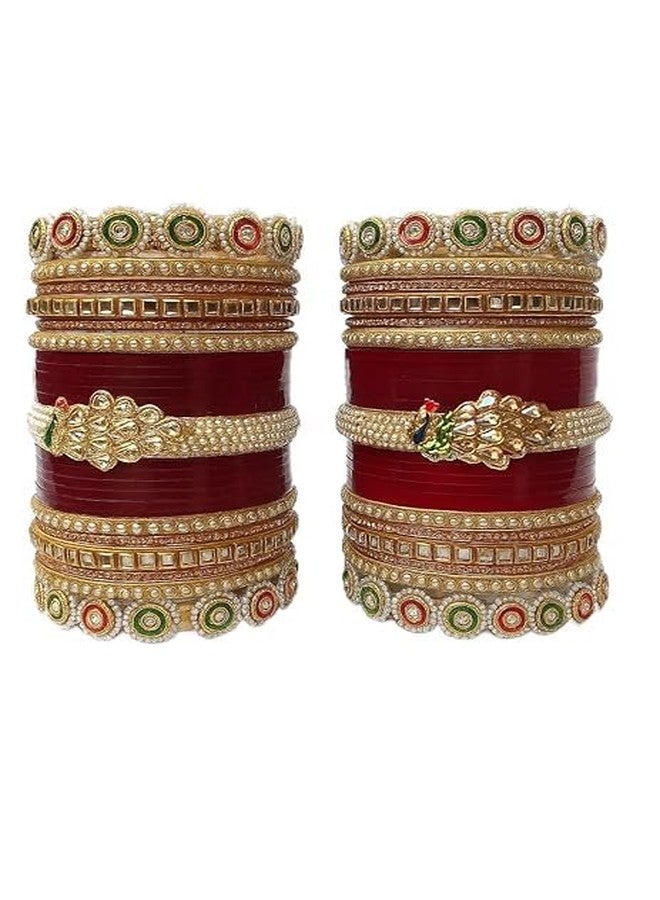 BANGLESKART طقم تشودا للعروس من بانغلسكارت بتصميم الطاووس للنساء والفتيات | أساور زفاف تقليدية بتصميم الطاووس | تشورا بنجابية أنيقة لحفلات الزفاف والمناسبات - Image 1