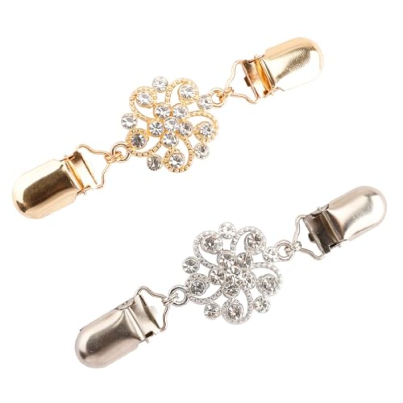 Back Clips: 2 Pieces Zinc Alloy & Imitation Pearl - Secure Adjustable No-Sew Fit Sweater Clips for Women Office, Weddings & Everyday Outings - Image 1