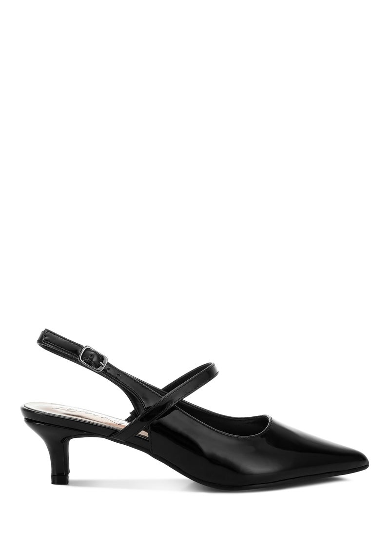 London Rag - Kitten Heel Slingback Sandals in Black - Image 1