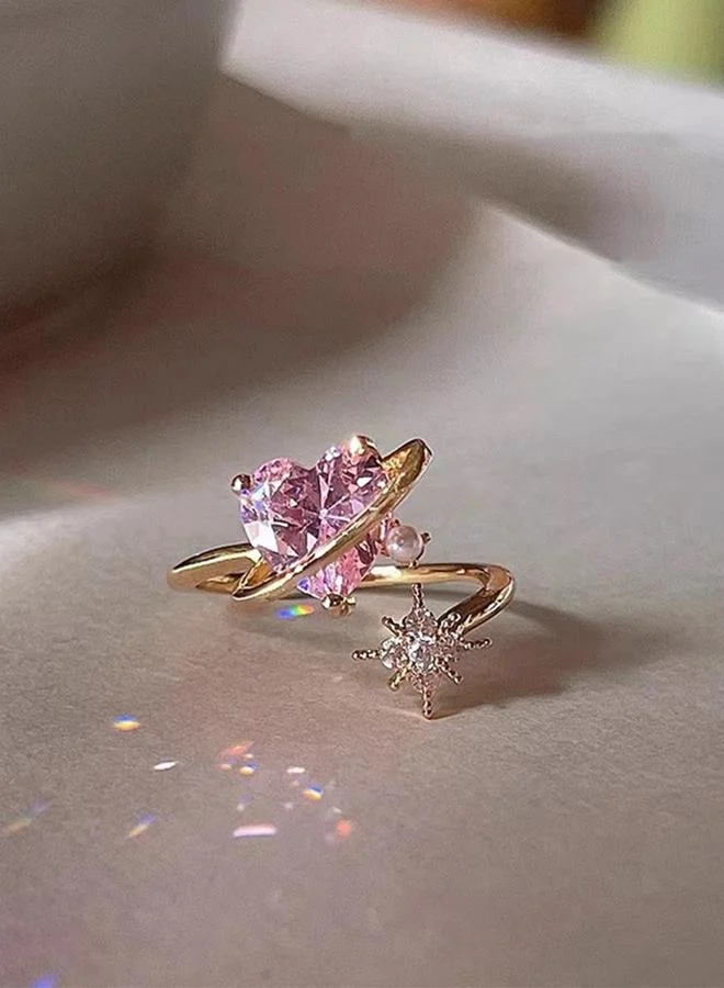 Take Two  Gold Tone Celestial Star and Heart Adjustable Ring for Women | Best Price UAE