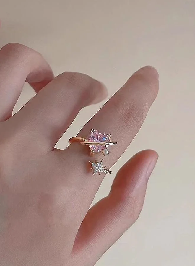 Take Two Gold Tone Celestial Star and Heart Adjustable Ring