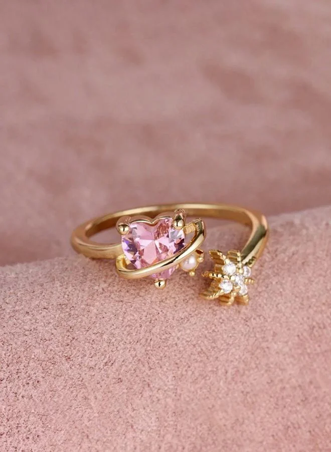 Take Two Gold Tone Celestial Star and Heart Adjustable Ring