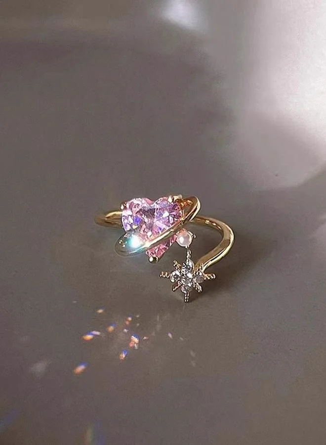 Take Two  Gold Tone Celestial Star and Heart Adjustable Ring for Women | Best Price UAE