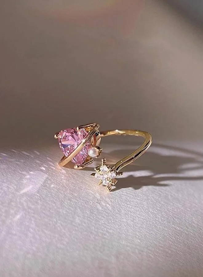 Take Two  Gold Tone Celestial Star and Heart Adjustable Ring for Women | Best Price UAE