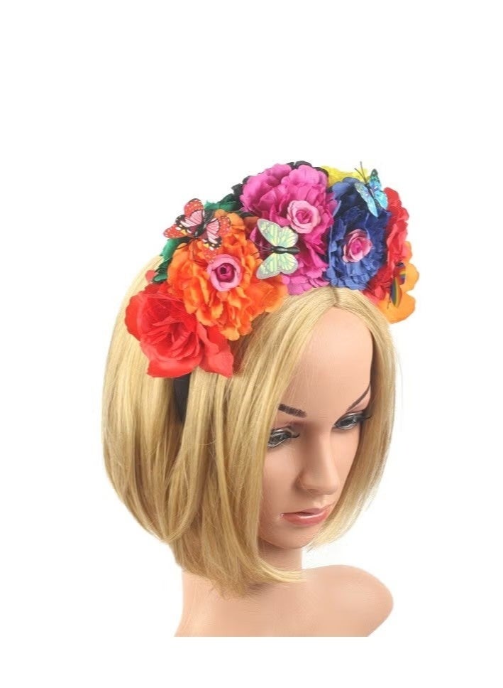 Mexican Flower Crowns Headband, Headpiece for Halloween Festival Party（Colorful） - Image 5