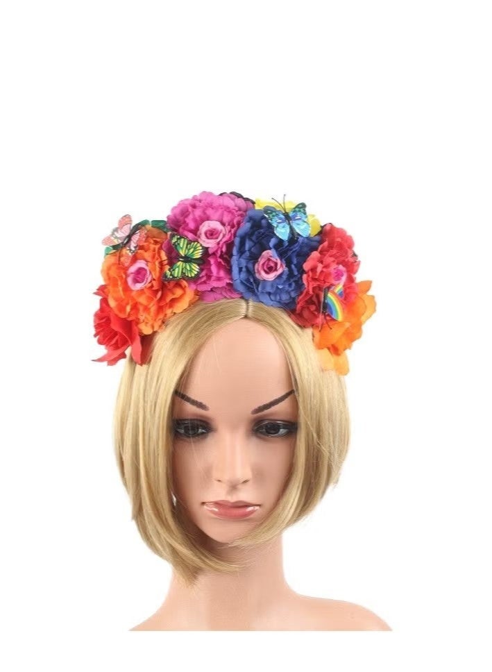 Mexican Flower Crowns Headband, Headpiece for Halloween Festival Party（Colorful） - Image 3