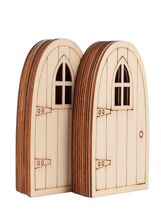 Haoser 10 Pcs Garden Miniature Decoration Miniature Figurines for Crafts unpainted Fairy House Door Miniature elf Door Fairy Garden House Dollhouse Ornament Doors and Windows Blank Wood (Design 1) - Image 1