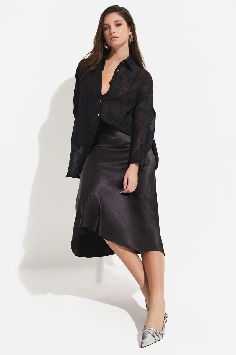 JUNE Women's Exclusive Oversize/loose Cut Self-Patterned Shirt