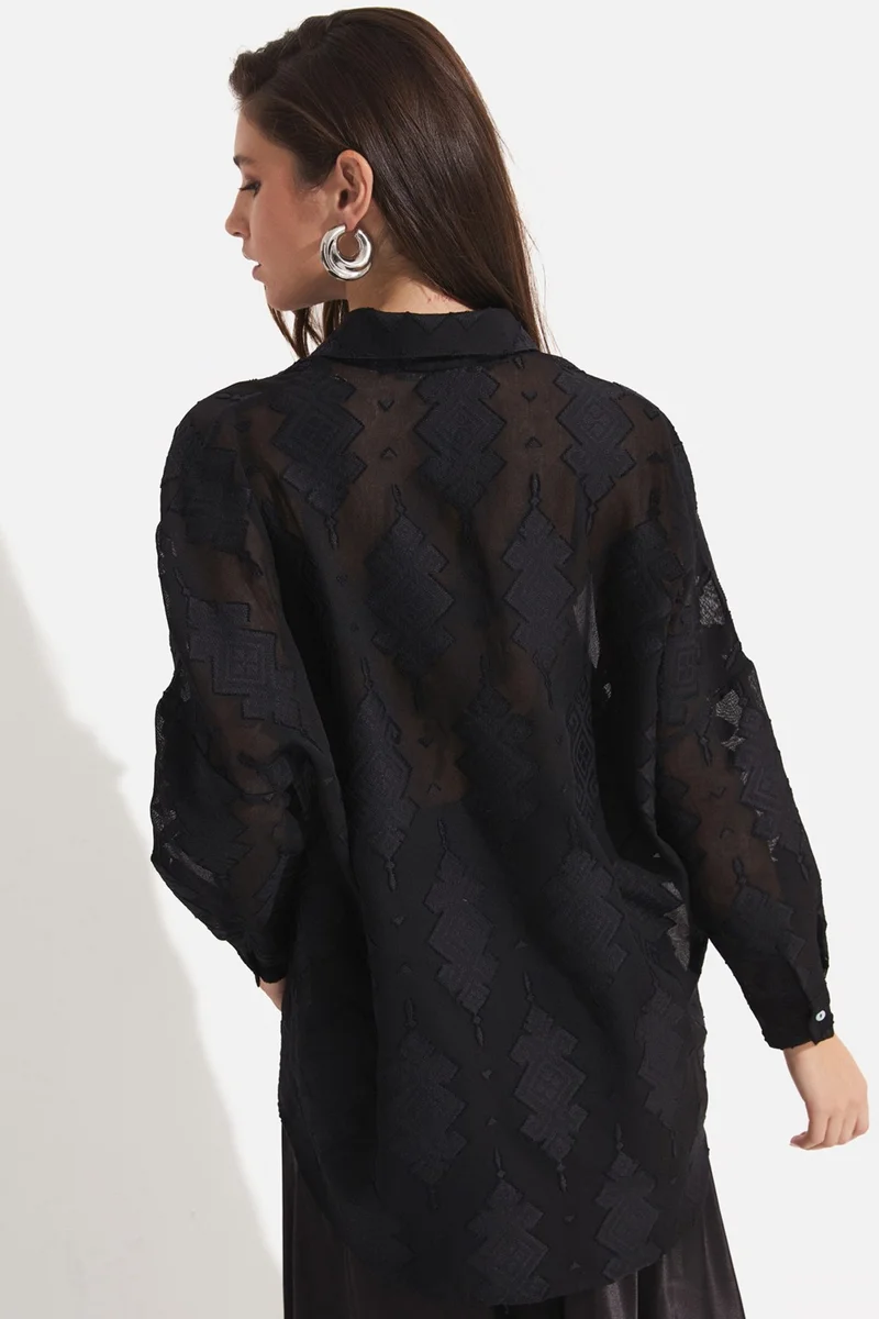 JUNE Women's Exclusive Oversize/loose Cut Self-Patterned Shirt