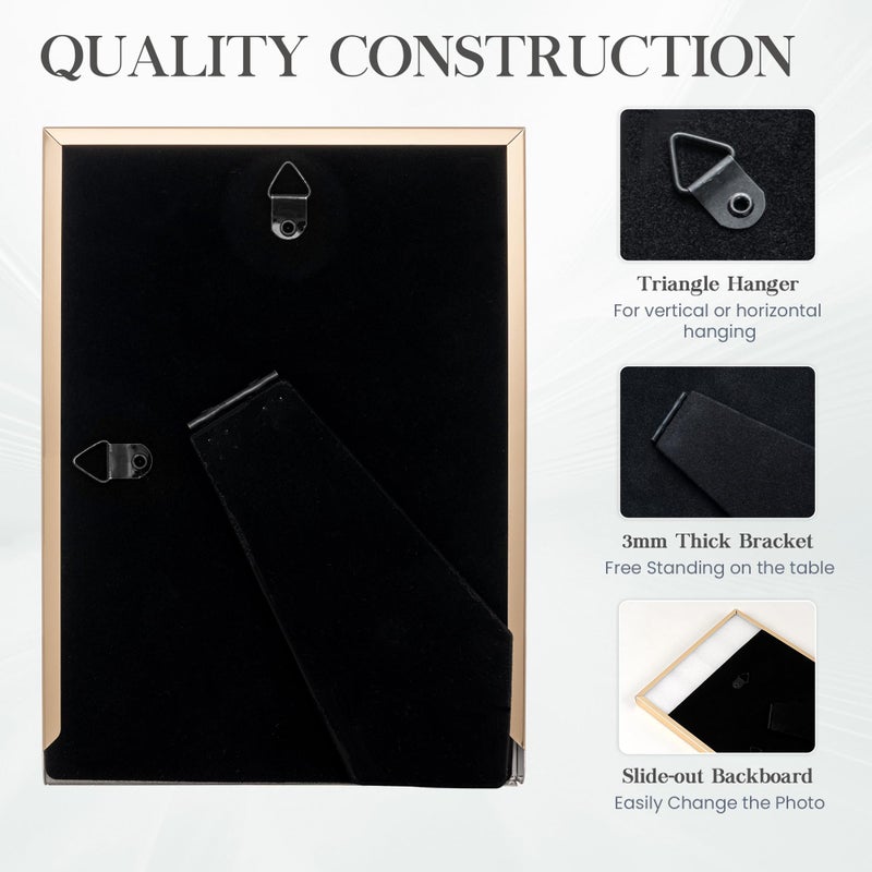 Axeman 5x7 Enamel Picture Frames with Tempered Glass|5 x 7 Modern Photo Frame with Gold Metal Edge Velvet Back for Tabletop and Wall Mount Display for Shelf  Desk & Countertop Decor  White - Image 4