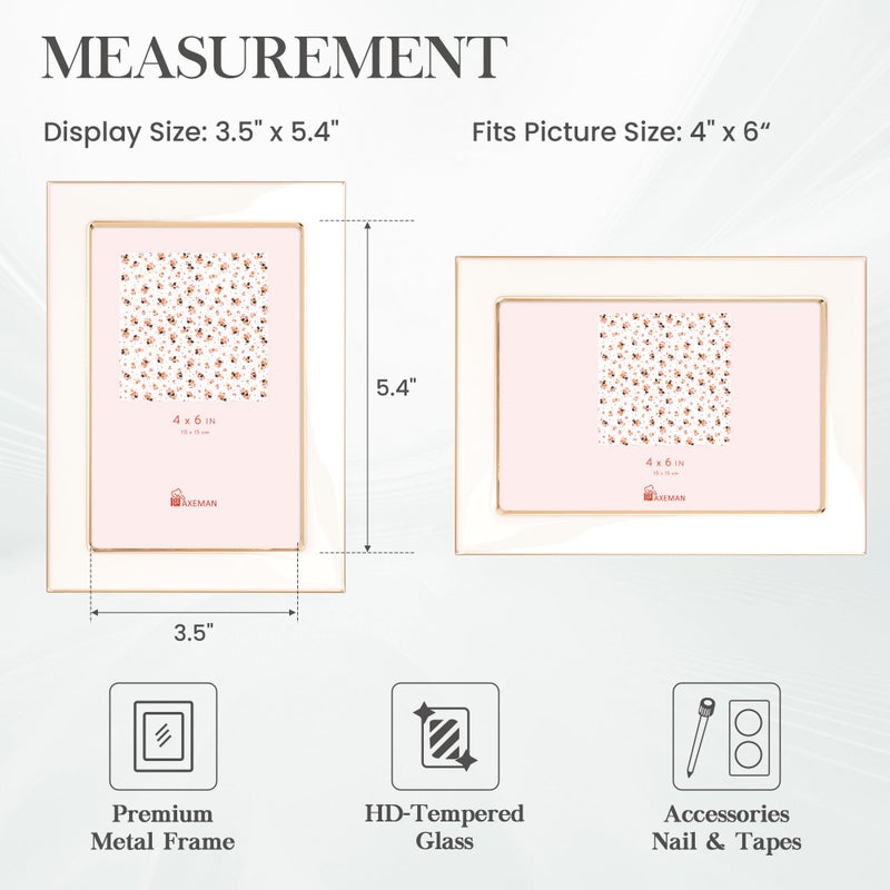 Axeman 5x7 Enamel Picture Frames with Tempered Glass|5 x 7 Modern Photo Frame with Gold Metal Edge Velvet Back for Tabletop and Wall Mount Display for Shelf  Desk & Countertop Decor  White - Image 3