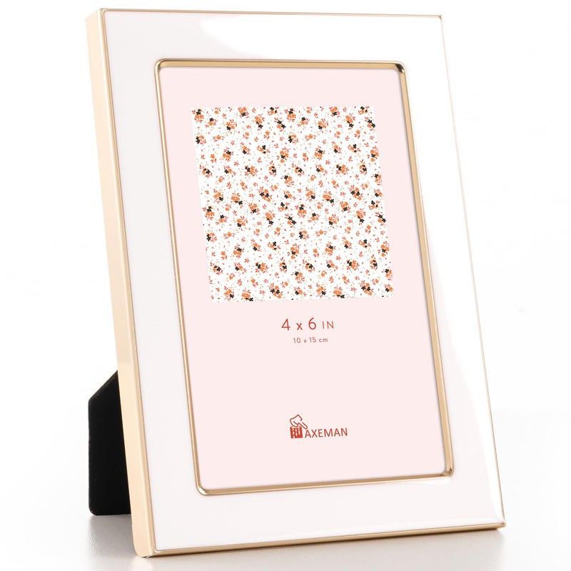 Axeman 5x7 Enamel Picture Frames with Tempered Glass|5 x 7 Modern Photo Frame with Gold Metal Edge Velvet Back for Tabletop and Wall Mount Display for Shelf  Desk & Countertop Decor  White - Image 1