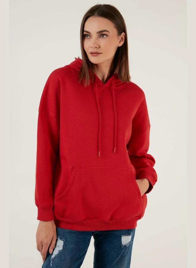 Lela Lela Regular Fit Cotton Hooded Collar Brushed Winter Sweatshirt Women's SWEAT 5863854