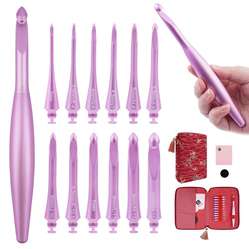 Hobekoee Interchangeable Crochet Hooks Set Inline Crochet Hooks with 12 Sizes Hooks (3mm-10mm) Ergonomic Crochet Needles with Case for Beginners & Arthritic Hands - Image 1