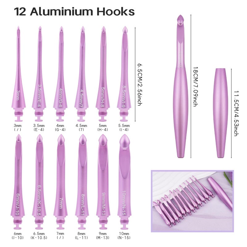 Hobekoee Interchangeable Crochet Hooks Set Inline Crochet Hooks with 12 Sizes Hooks (3mm-10mm) Ergonomic Crochet Needles with Case for Beginners & Arthritic Hands - Image 2