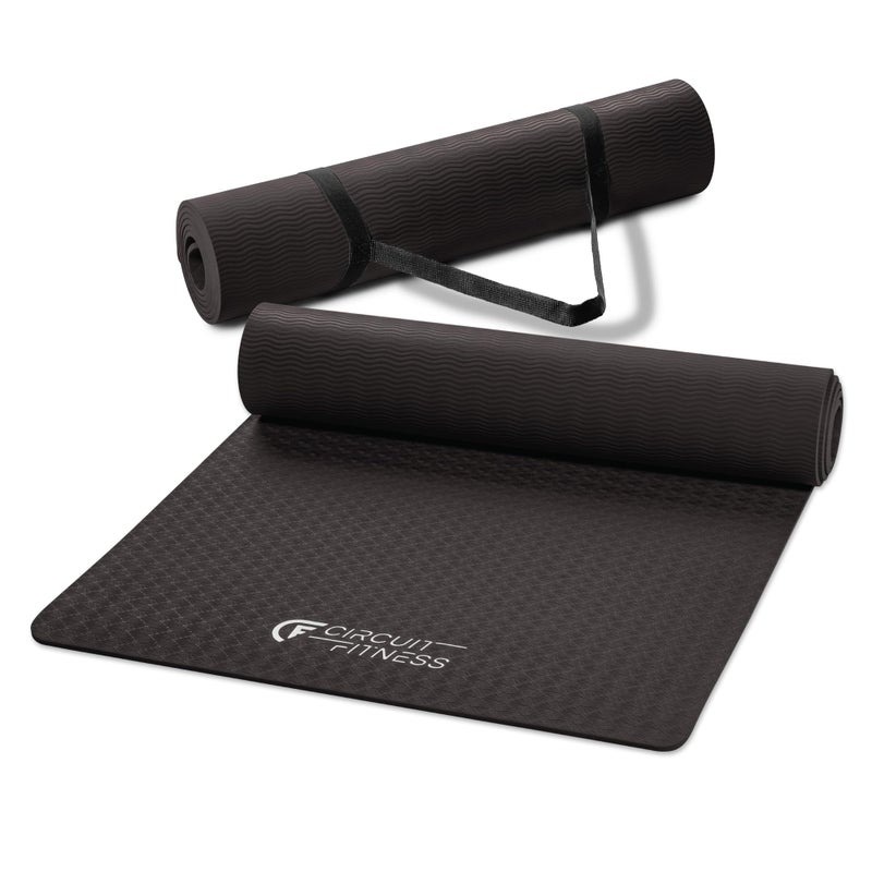 Marcy Circuit Fitness 1/4-inch (6mm) Non Slip Multi-Purpose Exercise Yoga Mat with Carrying Strap - Midnight Black - Image 1