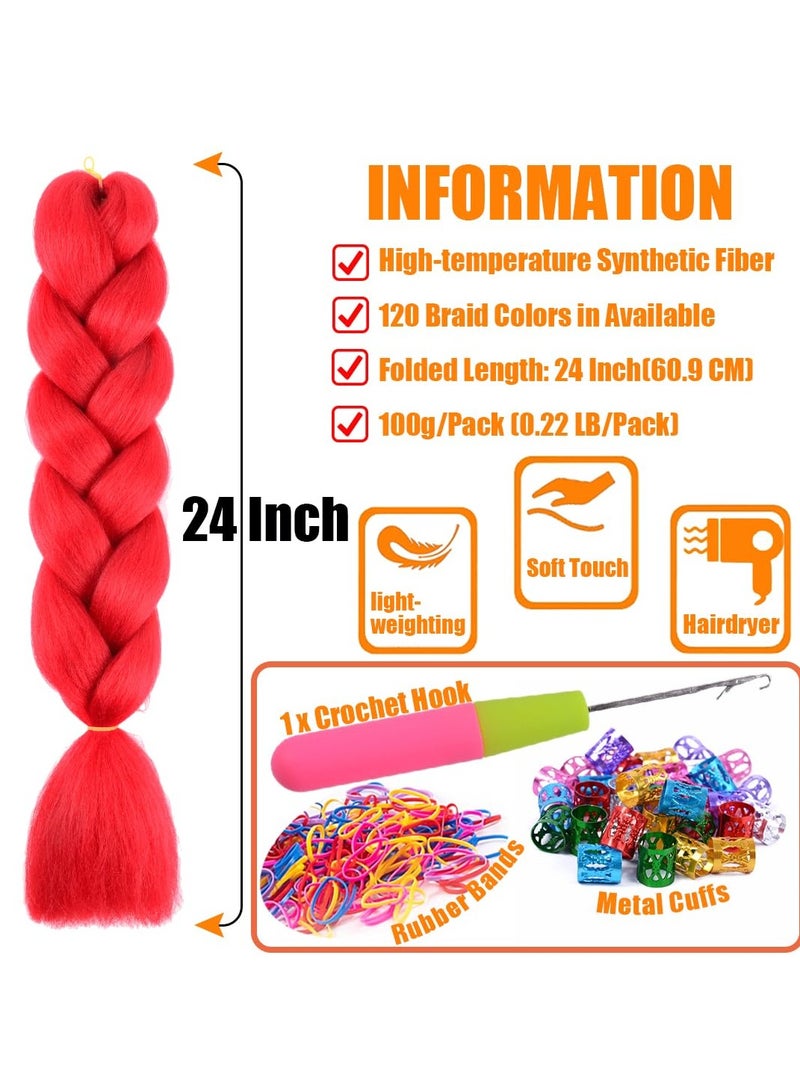 Estelle African braids Hair Extension,Crochet Braiding Hair Extensions Synthetic Braiding Hair High Temperature Synthetic Fiber Yaki Jumbo Braiding Hair (color Red, 3pcs) - Image 3