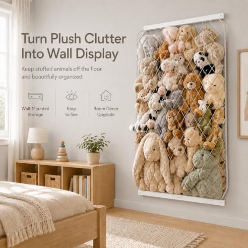 VOMELON Stuffed Animal Storage Holder Elastic Stuffed Animal NetDoor Wall Mount Length Adjustable Hanging Stuffed Animal Organizer Plushie Net For Nursery Play RoomWhite Boards Patent - Image 3