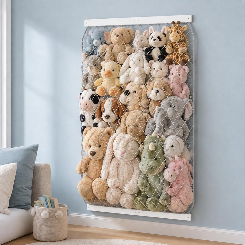 VOMELON Stuffed Animal Storage Holder Elastic Stuffed Animal NetDoor Wall Mount Length Adjustable Hanging Stuffed Animal Organizer Plushie Net For Nursery Play RoomWhite Boards Patent - Image 2