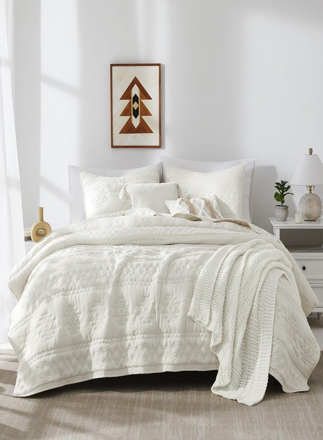 WDCOZY Boho Ivory Twin Quit Size Bedding Sets with 1 Pillow Sham, Cream White Farmhouse Lightweight Soft Bedspread Coverlet for All Season, 2 Pieces, 68x90 inches - Image 1
