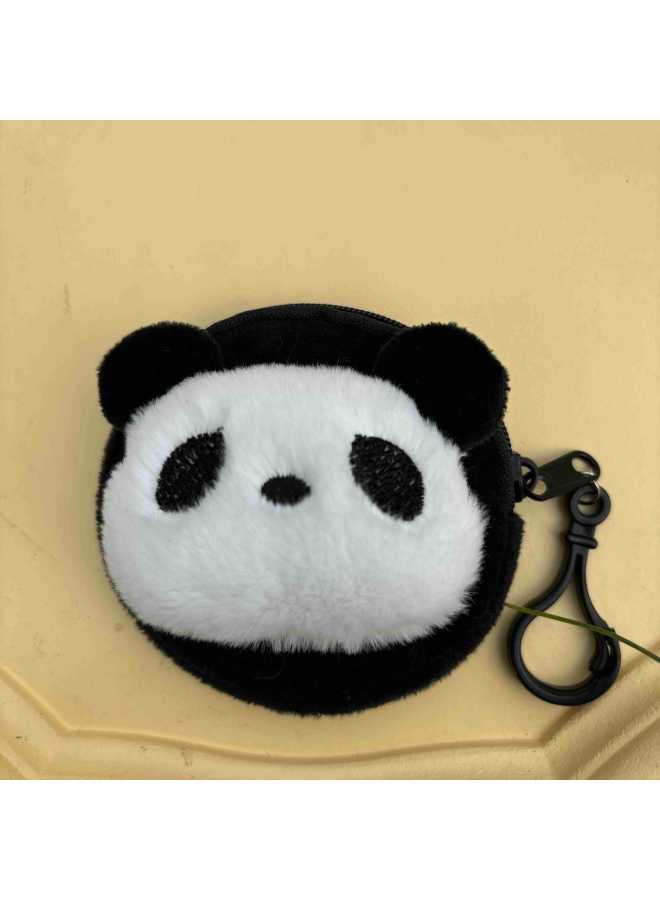 Cute Black And White Panda Coin Purse Snap Ring Cartoon Plush Keychain Headphone Bag Student Mini Storage Bag New
