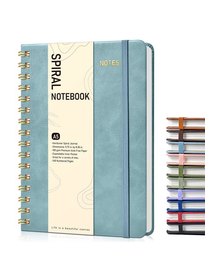 PAPEJOON Dotted Spiral Journal Notebook, A5 Hardcover Spiral Journals for Women Men, 100 GSM Dot Grid Paper Notebooks, 150 Pages Spiral Bullet Dotted Notebook for Writing Note Taking 5.75" x 8.38", Misty Blue - Image 1