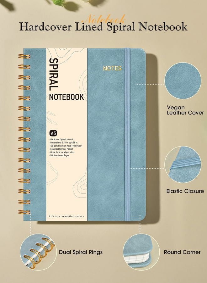 PAPEJOON Dotted Spiral Journal Notebook, A5 Hardcover Spiral Journals for Women Men, 100 GSM Dot Grid Paper Notebooks, 150 Pages Spiral Bullet Dotted Notebook for Writing Note Taking 5.75" x 8.38", Misty Blue - Image 2